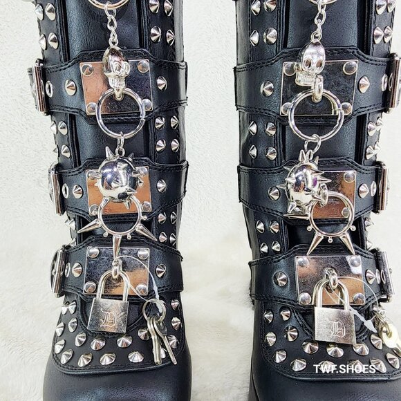 Demonia Charade Mace Charms Platform Chunky Heel Goth Mid Calf Boots - Picture 9 of 13